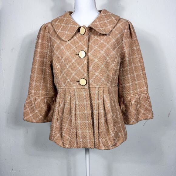 Women’s Size 12 Tweed Tan Blazer Jacket Office Siren Classiccore Light Academia - Picture 1 of 6